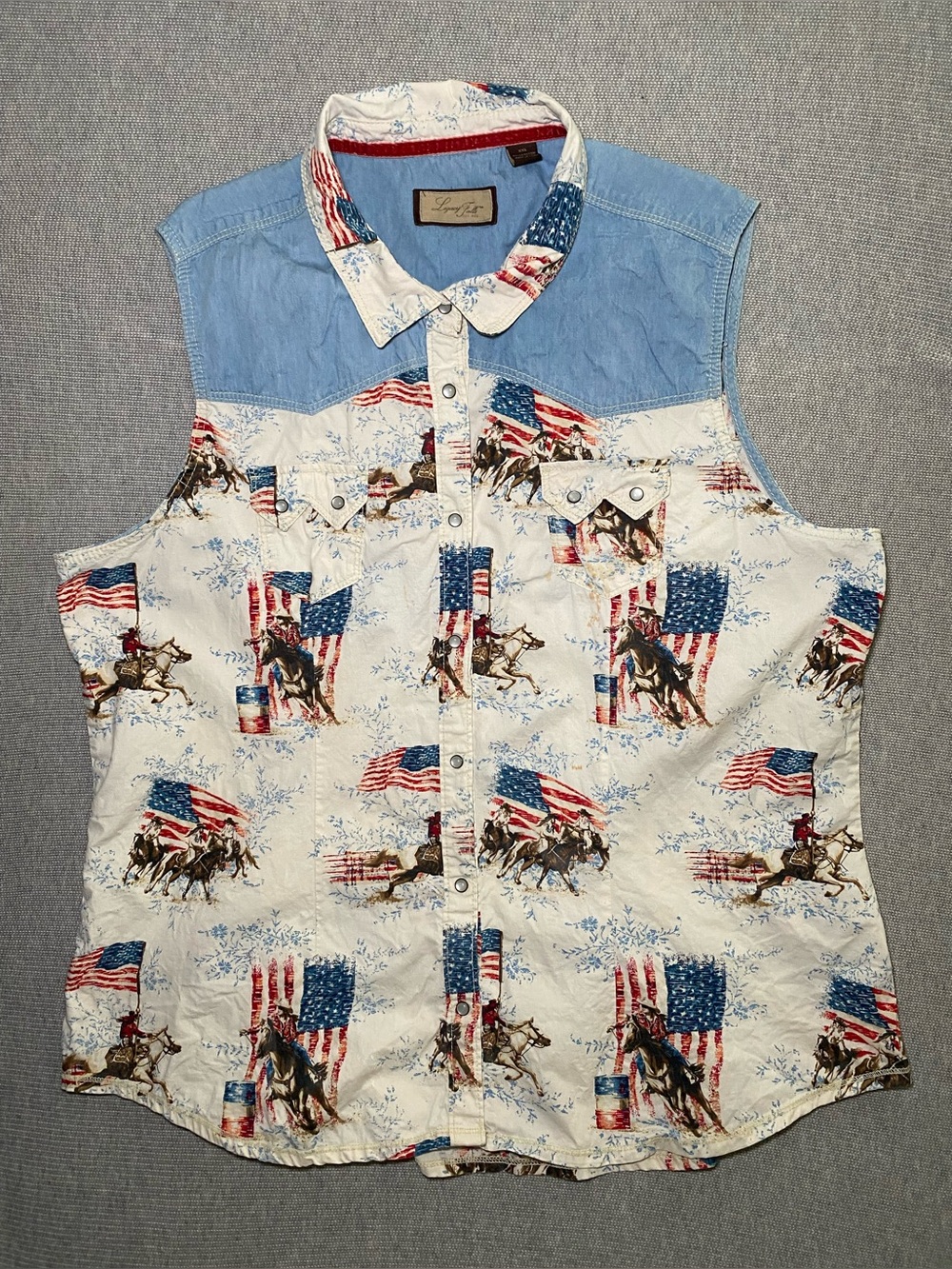 Legacy Falls for Her Sz XXL Western Sleeveless Shirt Pearl Snap Rodeo US Flag